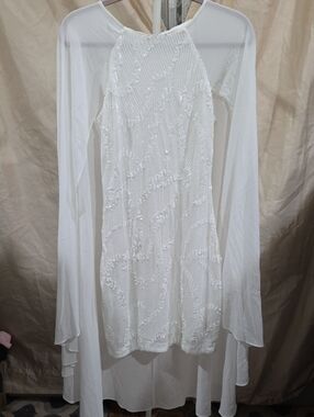 # 116 ONE33 Social Sequin Cape Mini Dress Ivory White Bridal Bachelorette Sz 2